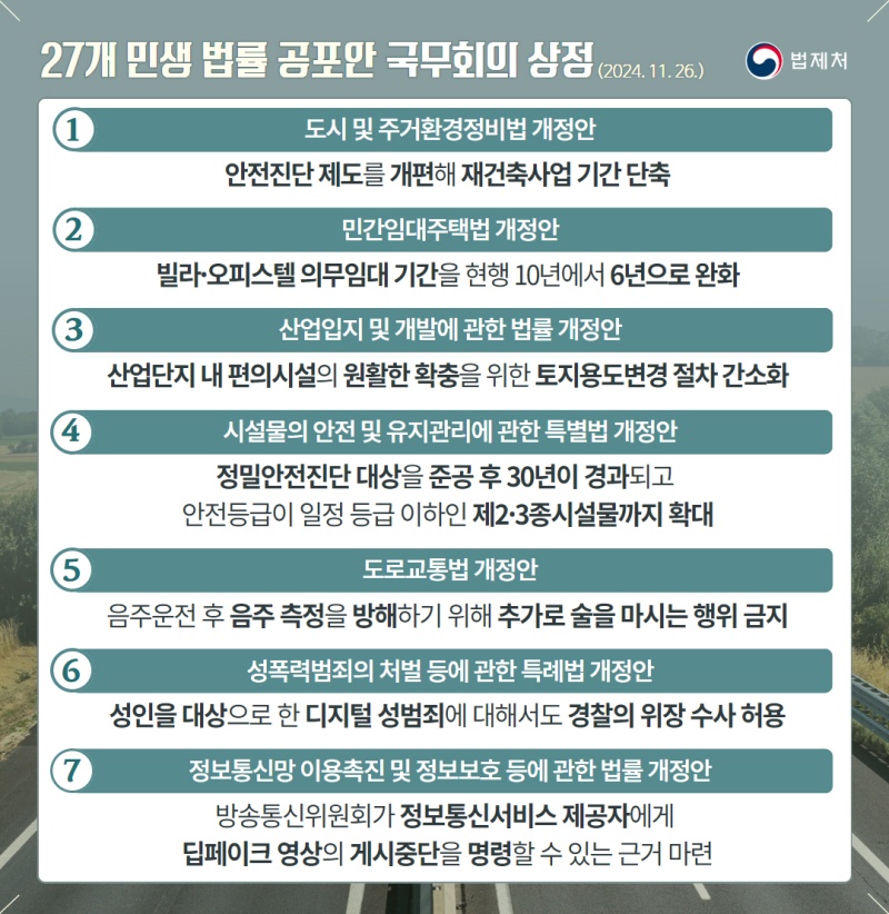 제50회 국무회의 상정 27개 ‘민생법률 공포안’.(제공=법제처)