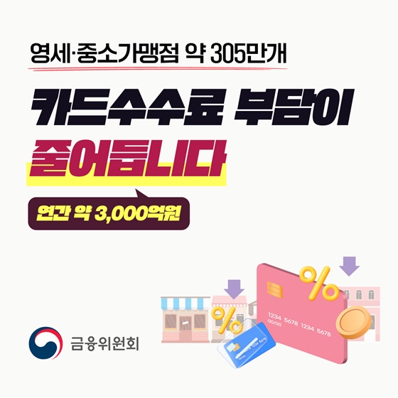 영세·중소가맹점 약 305만개 카드수수료 부담 완화