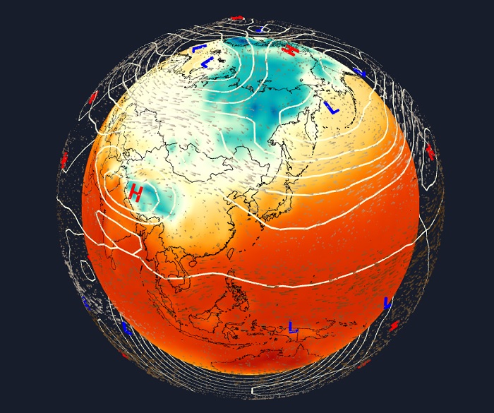 전 지구 기후변화 상황지도(climate.go.kr/atlas)를 입체적으로 볼 수 있다(=캡쳐).