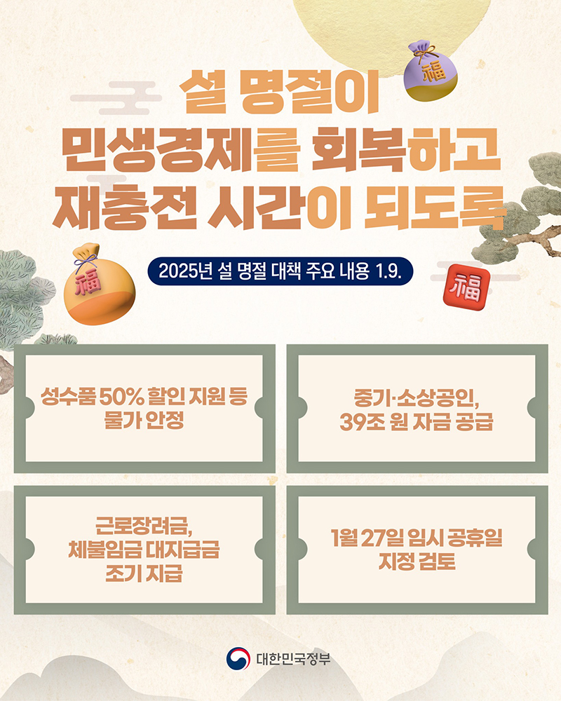 설 명절이 민생경제를 회복하고 재충전 시간이 되도록 하단내용 참조