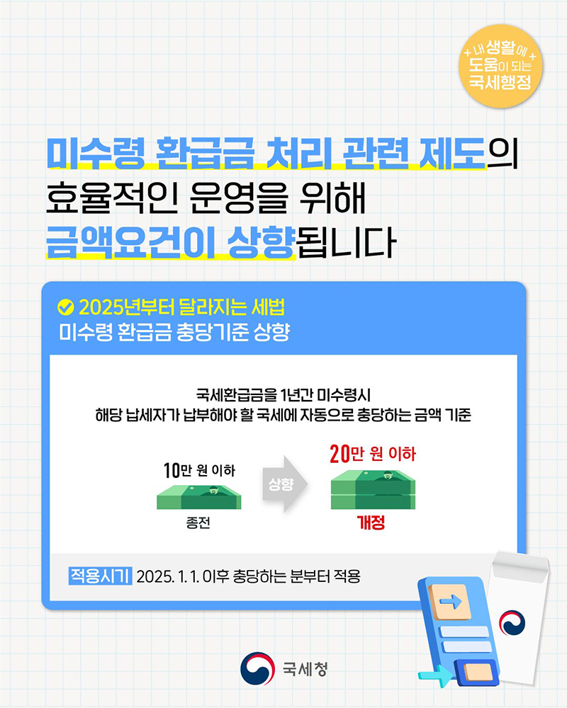 [2025년부터 달라지는 세법] 미수령 환급금 충당기준 상향 하단내용 참조