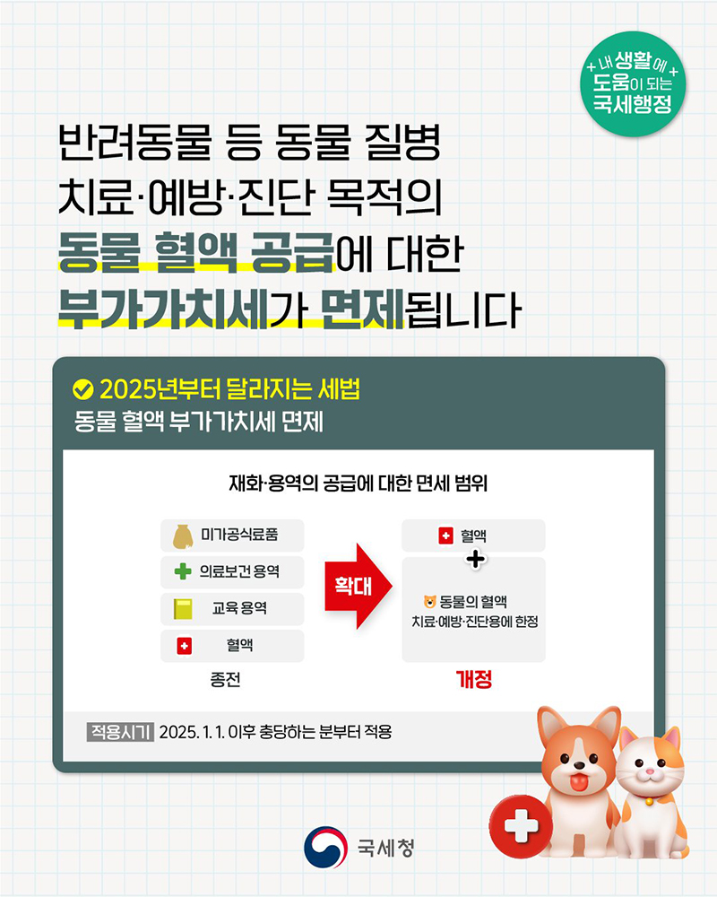 [2025년부터 달라지는 세법] 동물 혈액 부가가치세 면제 하단내용 참조