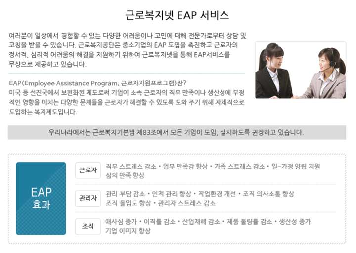 직장인을 위한 무료 심리상담 '근로자 지원 프로그램(EAP)'. 출처=근로복지넷