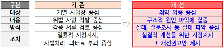 사업장 감독 방식 및 내용 (자세한 내용은 본문에 설명 있음)