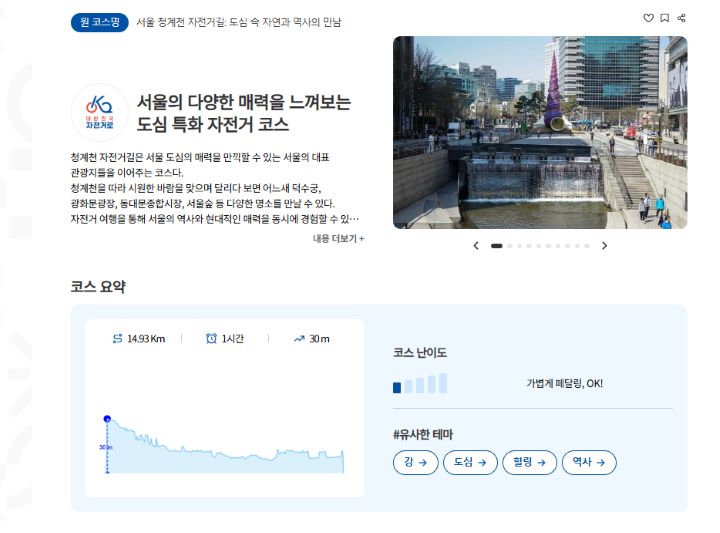 서울 청계천 자전거길 코스 소개 (출처=대한민국 구석구석 누리집)