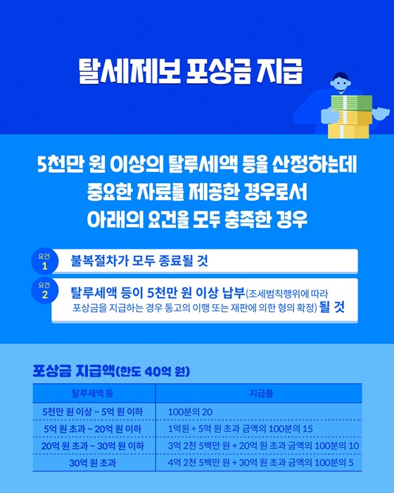 국세청에 탈세제보하고 포상금 받아 가세요