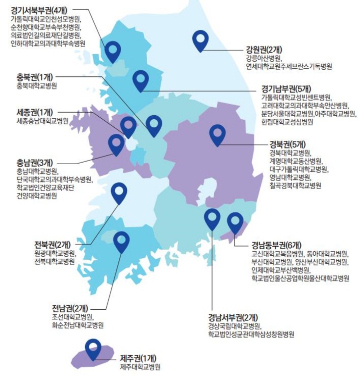 찾아가는 희귀질환 진단지원 사업 참여 의료기관 (자료=질병관리청)