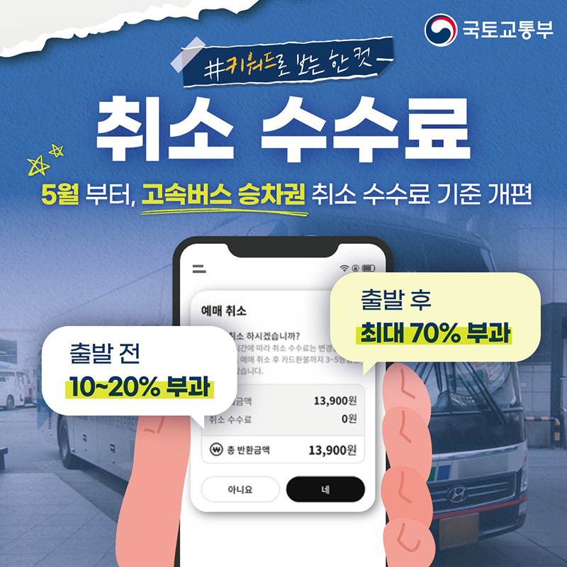 5월 부터, 고속버스 승차권 취소 수수료 기준 개편 하단내용 참조