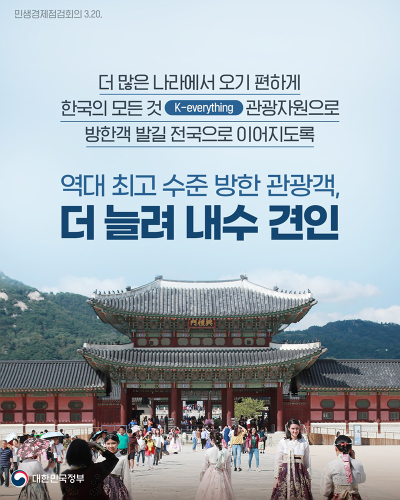 역대 최고 수준 방한 관광객, 더 늘려 내수 견인 하단내용 참조