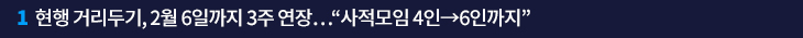 1. 현행 거리두기, 2월 6일까지 3주 연장…“사적모임 4인→6인까지”