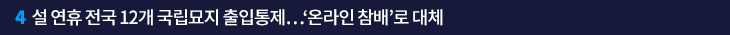 4. 설 연휴 전국 12개 국립묘지 출입통제…‘온라인 참배’로 대체