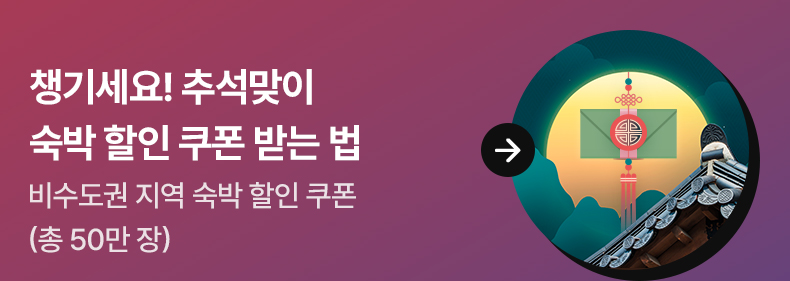 챙기세요! 추석맞이 숙박 할인 쿠폰 받는 법 비수도권 지역 숙박 할인 쿠폰 (총 50만 장)