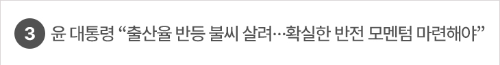 3. 윤 대통령 “출산율 반등 불씨 살려…확실한 반전 모멘텀 마련해야”