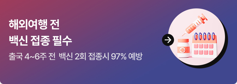 해외여행 전 백신 접종 필수 출국 4~6주 전 백신 2회 접종시 97% 예방