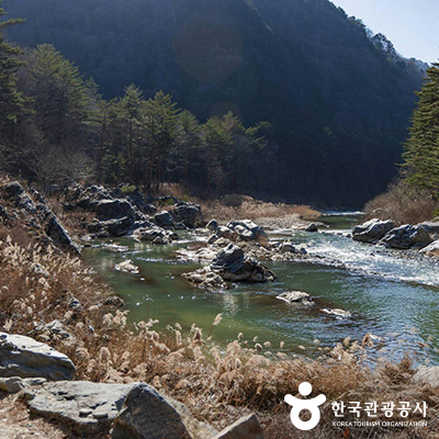 노추산을 감싸고 흐르는 송천 ⓒ 한국관광공사